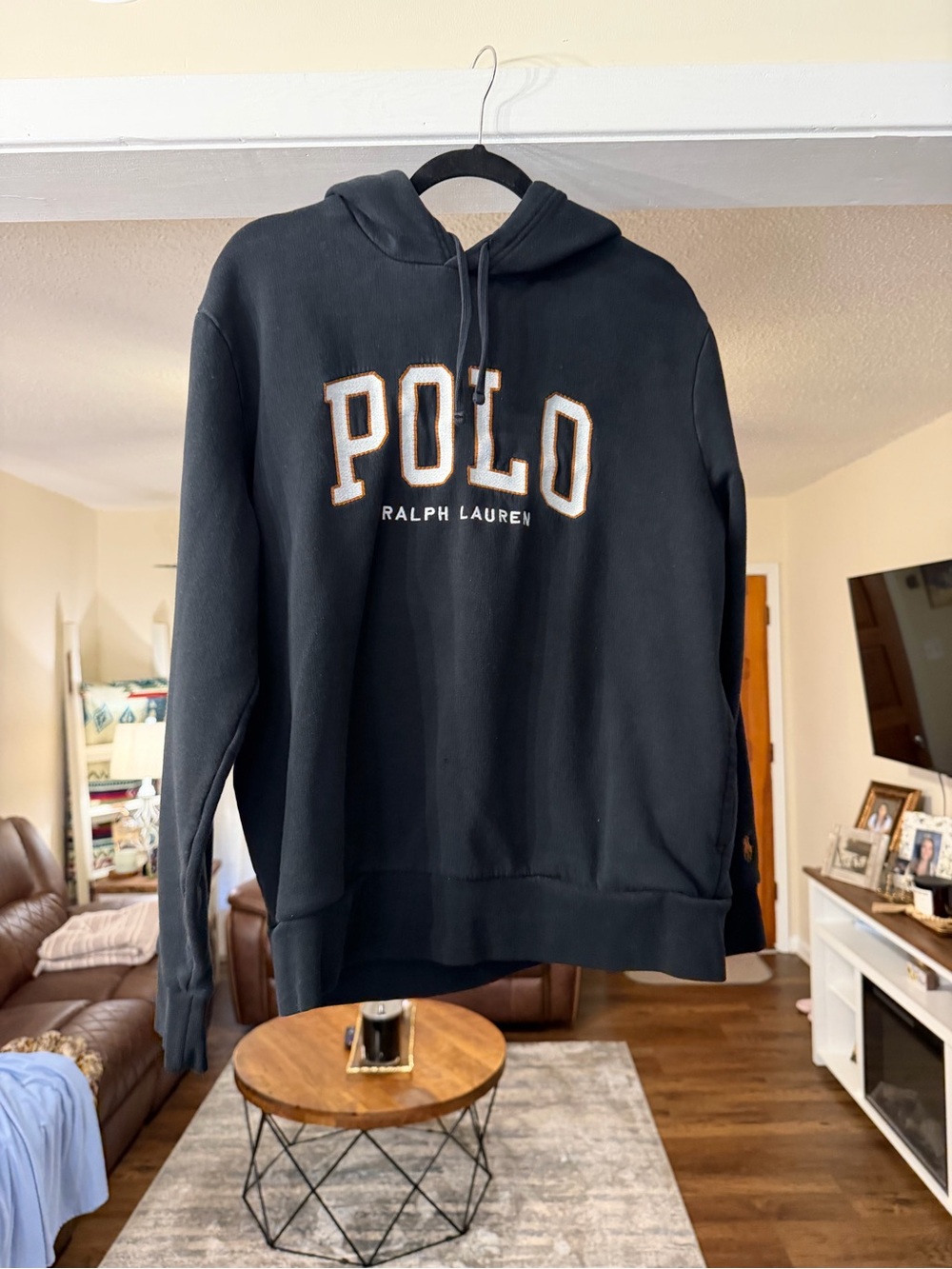 Ralph Lauren Black Pullover Hoodie with White Outline POLO Logo